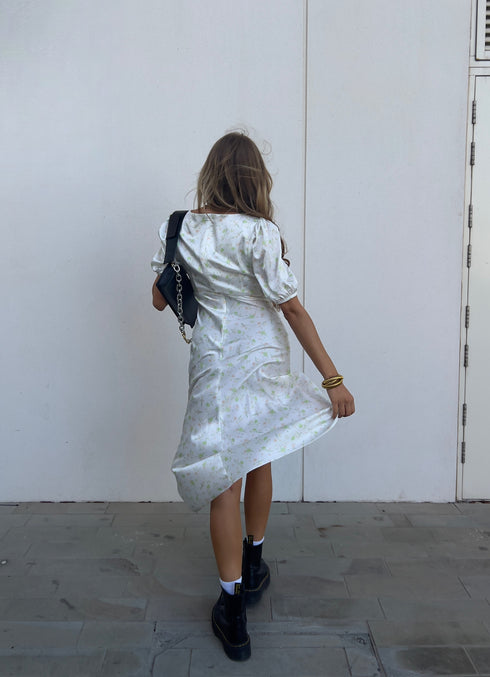 Felicity Twist Front Midaxi Dress - Green-Pink Stem Floral